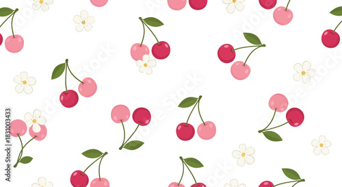 Cheerful cherry bliss pattern: A delightful symphony of fruits and floral freshness