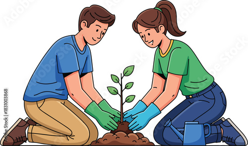 Modern Design: Gardening and Tree Planting Scene