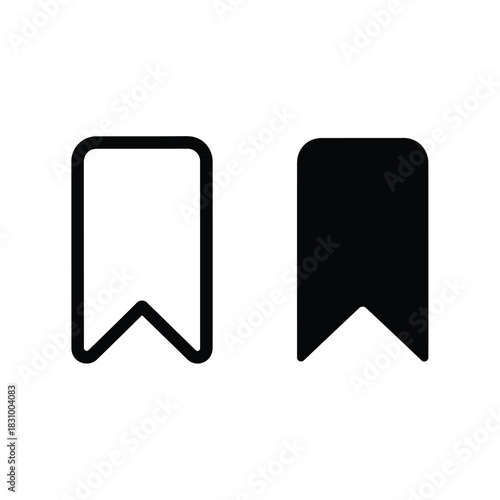 Two bookmark icons, one outlined and one solid black, representing save or favorite functionality for digital interfaces and web design.