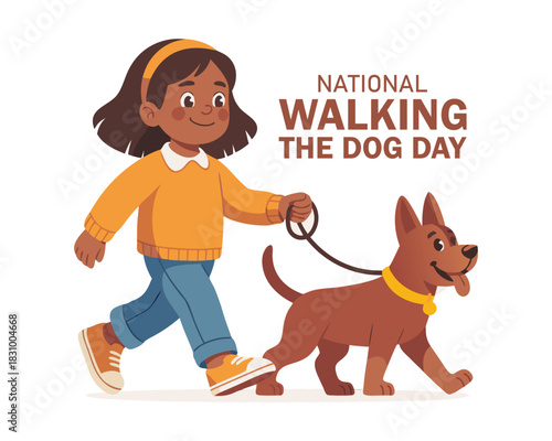 Woman Walking Her Dog - National Pet Day Flat Cartoon Vector, National Pet Day holiday design vector illustration.