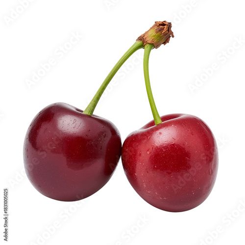 Fresh Cherries on Green Stem Close up for Healthy Snack Options