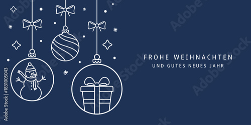 Christmas card with holidays decoration. Frohe Weihnachten und Gutes Neues Jahr. Translation: Merry Christmas and Happy New Year.