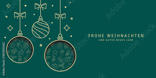 Frohe Weihnachten und Gutes Neues Jahr. Merry Christmas and Happy New Year in German language flat background