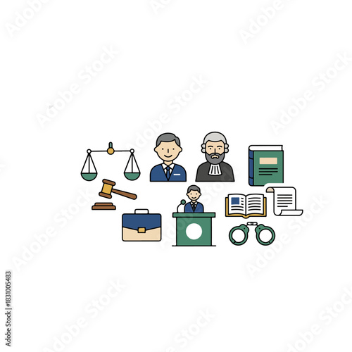 Law and Justice Icons Collection Representing Legal Profession.