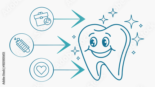 Showcase your dental practice with a vibrant, clean illustration highlighting patient care and expertise for a modern and friendly approach to oral health