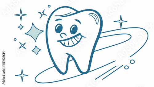 Happy sparkling clean cartoon tooth promoting dental health and bright smiles for kids, perfect for pediatric dentistry marketing and educational content about oral hygiene