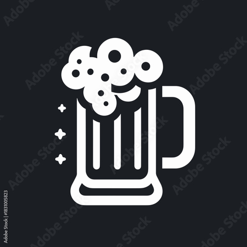 Beer mug illustration with frothy bubbles and minimalist design, copy space