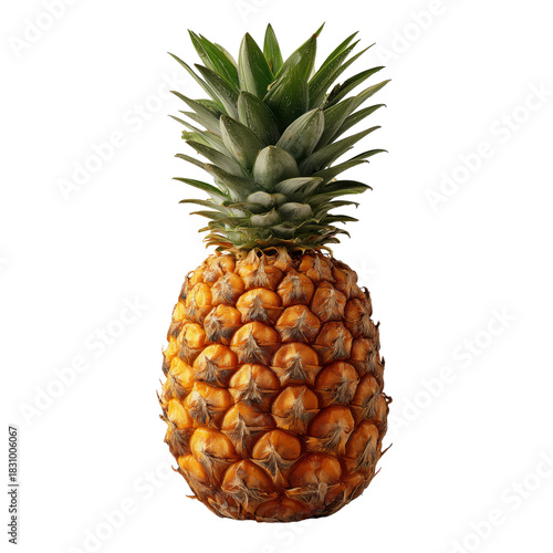 Fresh Pineapple Standing Upright on a White Background, Highlighting Its Uniq...