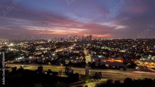 Wallpaper Mural Dynamic lights streak across Los Angeles skyline at twilight hour video Torontodigital.ca