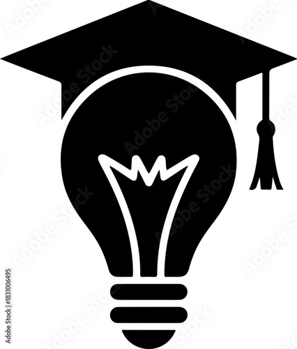 light bulb and graduation cap silhouette vector illustration