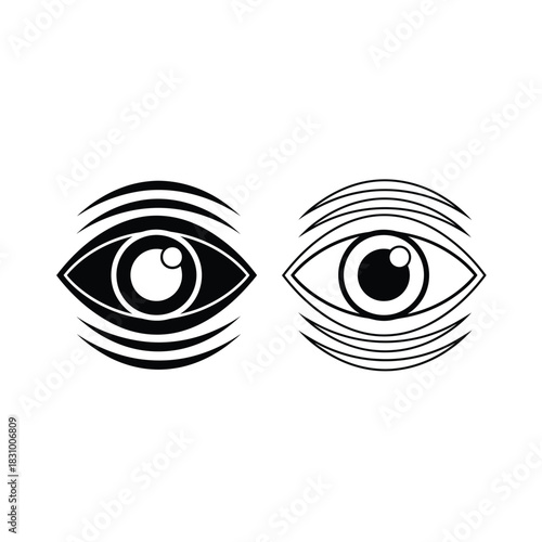 Two stylized abstract eye icons side-by-side, symbolizing vision, observation, and perception with modern design elements.
