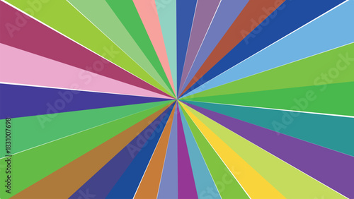 Vibrant spectrum of colorful rays radiating from a central point, creating a dynamic and energetic abstract pattern