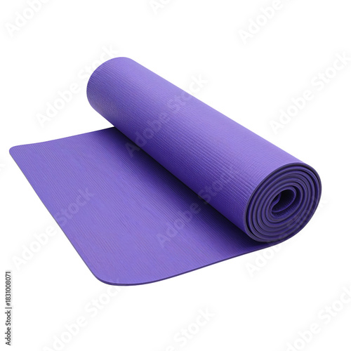 Rolled Purple Yoga Mat Ready for Use in a Calm Workout Space or Fitness Studio