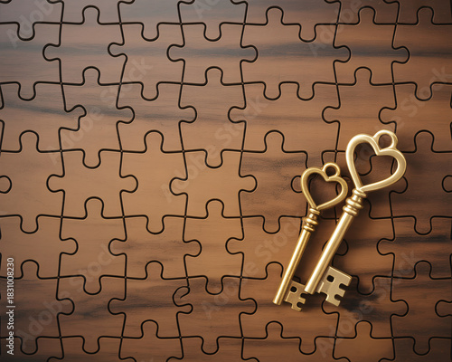 Unlock your heart with these golden keys to a perfect puzzle, symbolizing love, connection, and the solution to finding your soulmate in life