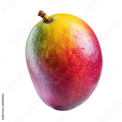 Juicy Mango With Vibrant Colors and Water Droplets on a Clean White Background
