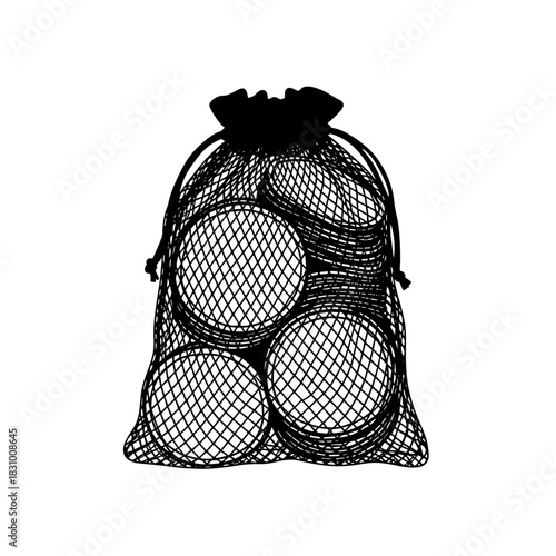 Reusable cotton pads in mesh bag on transparent background
