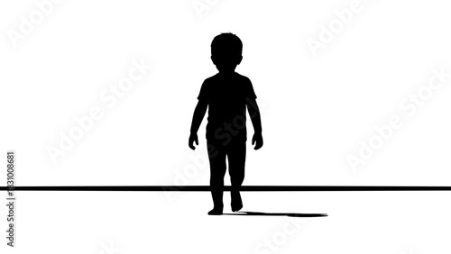 Barefoot child on clean beach silhouette on transparent background