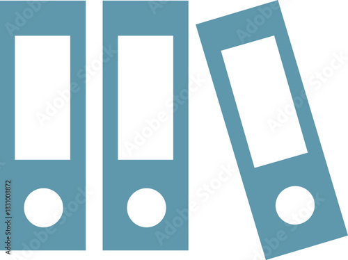 Three blue binders with white circles on white background office stationery