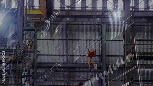 On start, hand-drawn overlays fading in and animating across steel hall, revealing floor details
