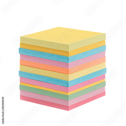Colorful Stack of Sticky Notes for Organization and Planning on a Plain Backg...