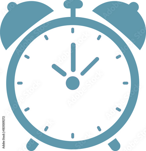 Teal alarm clock icon with hands pointing to 10 and 2 time antique clock