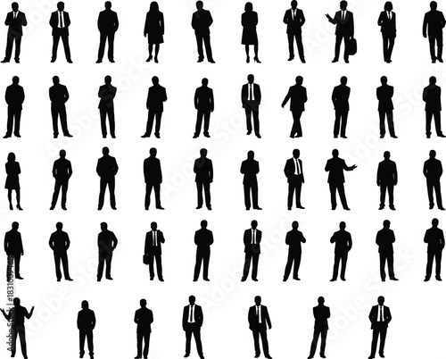 Business people silhouette collection with professional men and women standing in various poses for corporate presentation, office design and vector illustration