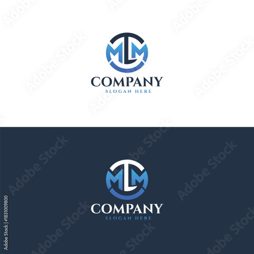 Blue MLM Circular Monogram Logo, Modern Professional, Letter Mark Design