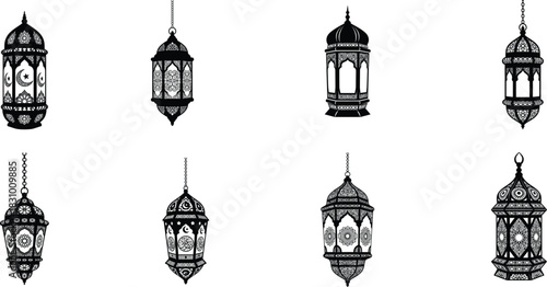 Collection of decorative ramadan lanterns for islamic holiday celebrations