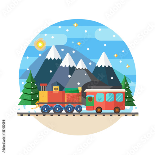 Wallpaper Mural A Christmas train traveling through snowy mountains with glowing windows and holiday decorations Torontodigital.ca