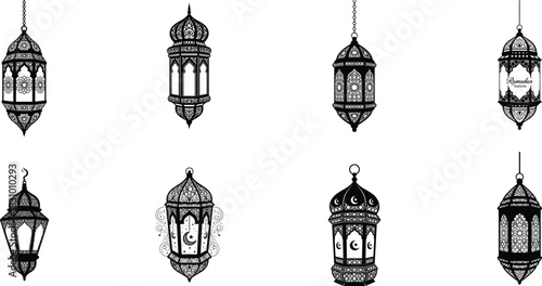 Hand drawn sketch of traditional islamic lanterns for ramadan