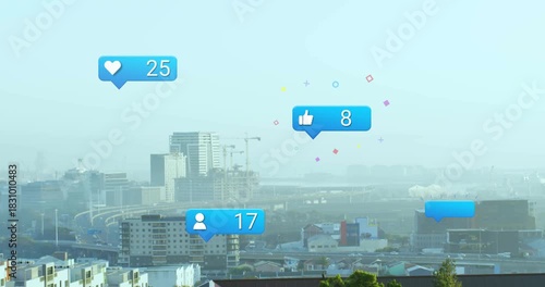 Single empty blue bubble appearing, glossy badges floating and increasing counts to show engagement