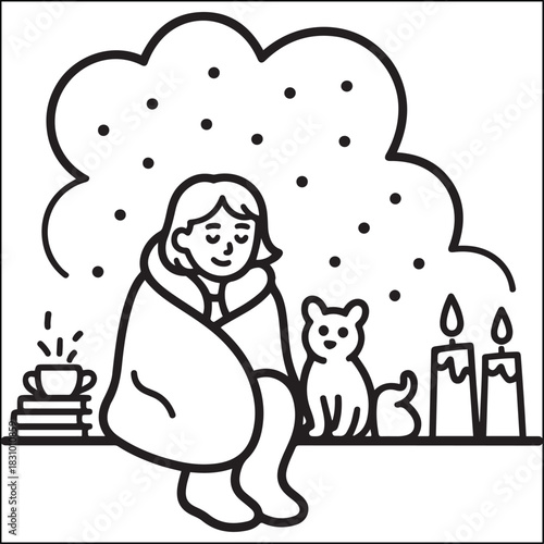 Foto Cozy girls with bold black and white coloring pages
