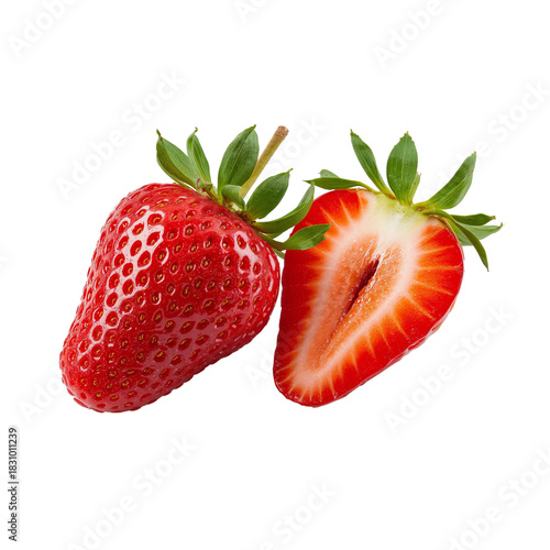 Fresh Strawberries Displayed With One Cut in Half for a Vibrant Summer Treat