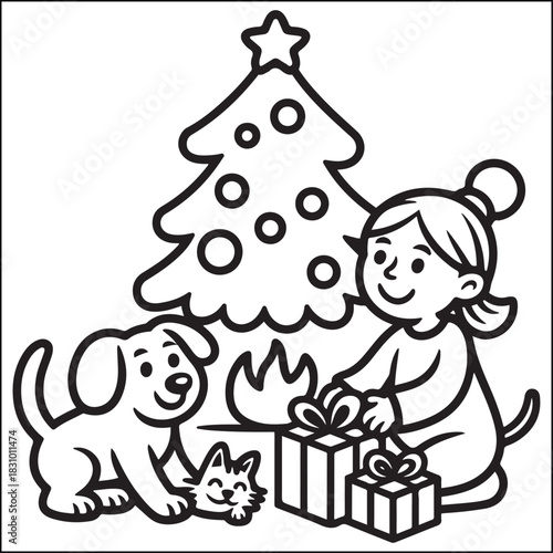 Schilderij op canvas Cozy girls with bold black and white coloring pages