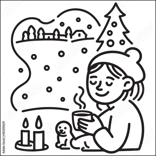 Φωτογραφία Cozy girls with bold black and white coloring pages
