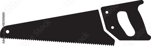 Hand saw vector icon in black silhouette representing carpentry tools and construction equipment