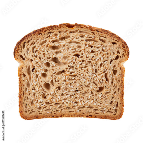 Whole Grain Bread Slice With Sesame Seeds on a Plain Background Showcasing Te...