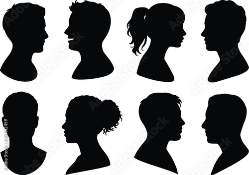 Children silhouette set, standing and walking, black vector kids, posture variation, object holding pose, expressive design illustration