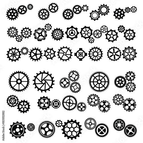 Collection of gear wheels vector cogwheel set mechanical design elements isolated on white backgroun
