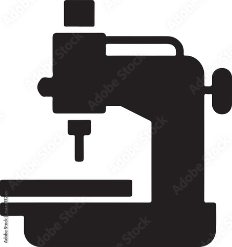 Industrial milling machine vector icon silhouette representing manufacturing, engineering, and workshop operations