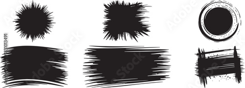 Collection of Abstract Black Brush Strokes and Shapes on White Background