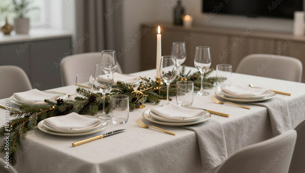Fototapeta premium Elegant Luxury Holiday Dinner Table Setting Decoration