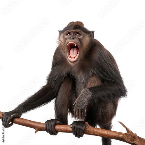 Monkey on a Branch Yawning Widely in a Clear Setting During the Day