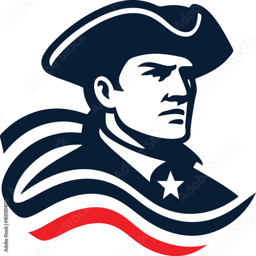 Patriot soldier character illustration in blue and red colors