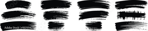 Set of black brush strokes paint splatter collection artistic elements