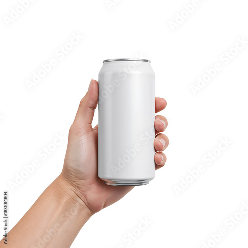 Hand Holding a Blank Can in a Bright Setting Ready for Custom Labeling