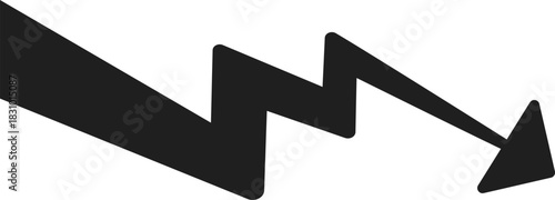 Black jagged arrow pointing down and right, hand drawn black silhouette arrow