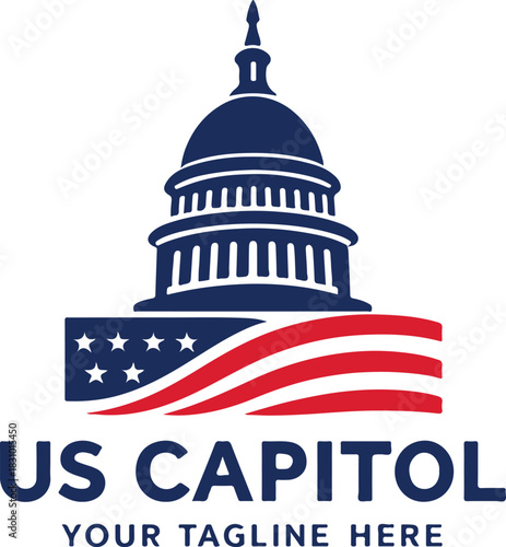 Us capitol building and american flag logo icon design vector