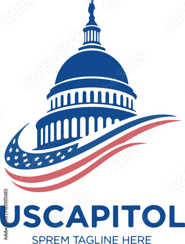 United states capitol building logo with american flag design