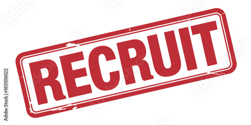A red rubber stamp with the word recruit diagonally across it on a white background